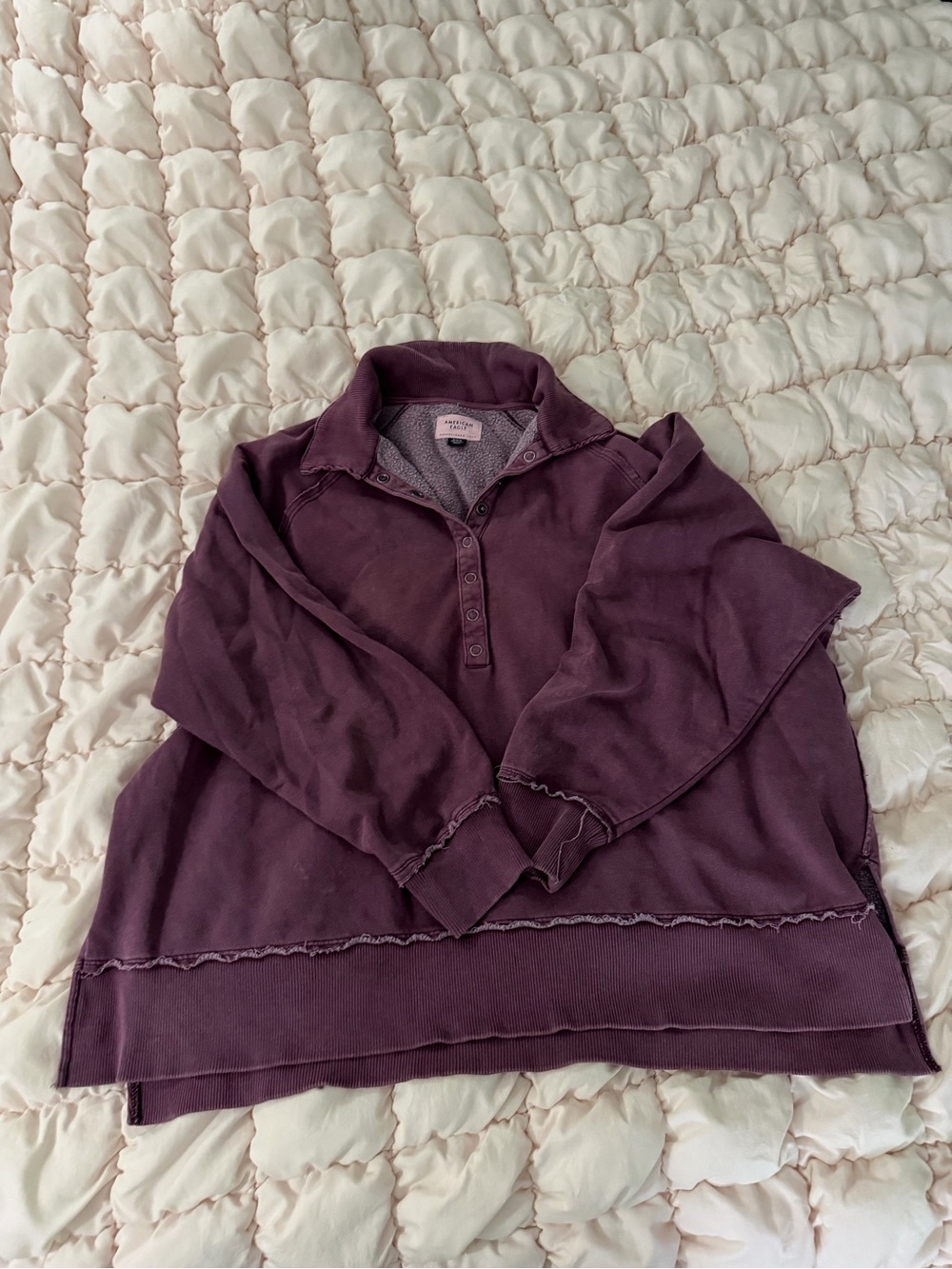 American Eagle Maroon Lined Button-Up Henley Sweater